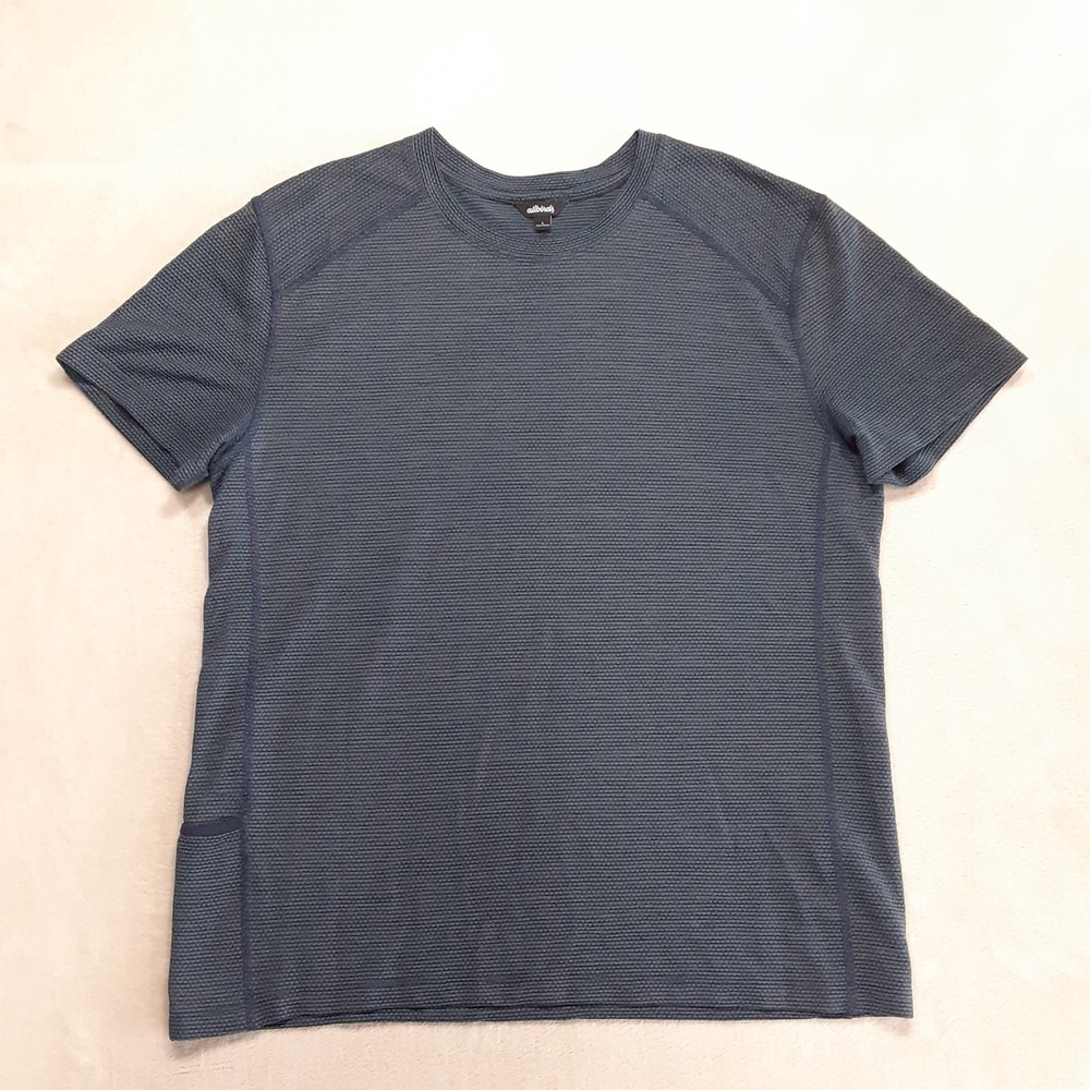 Allbirds Mens Natural Run Tee Large Blue Micro Print Wool Blend